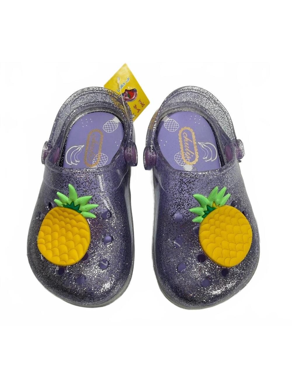 Chulis Girls Purple Glitter Jelly Water Shoes Pineapple Clogs Size 6 NIB